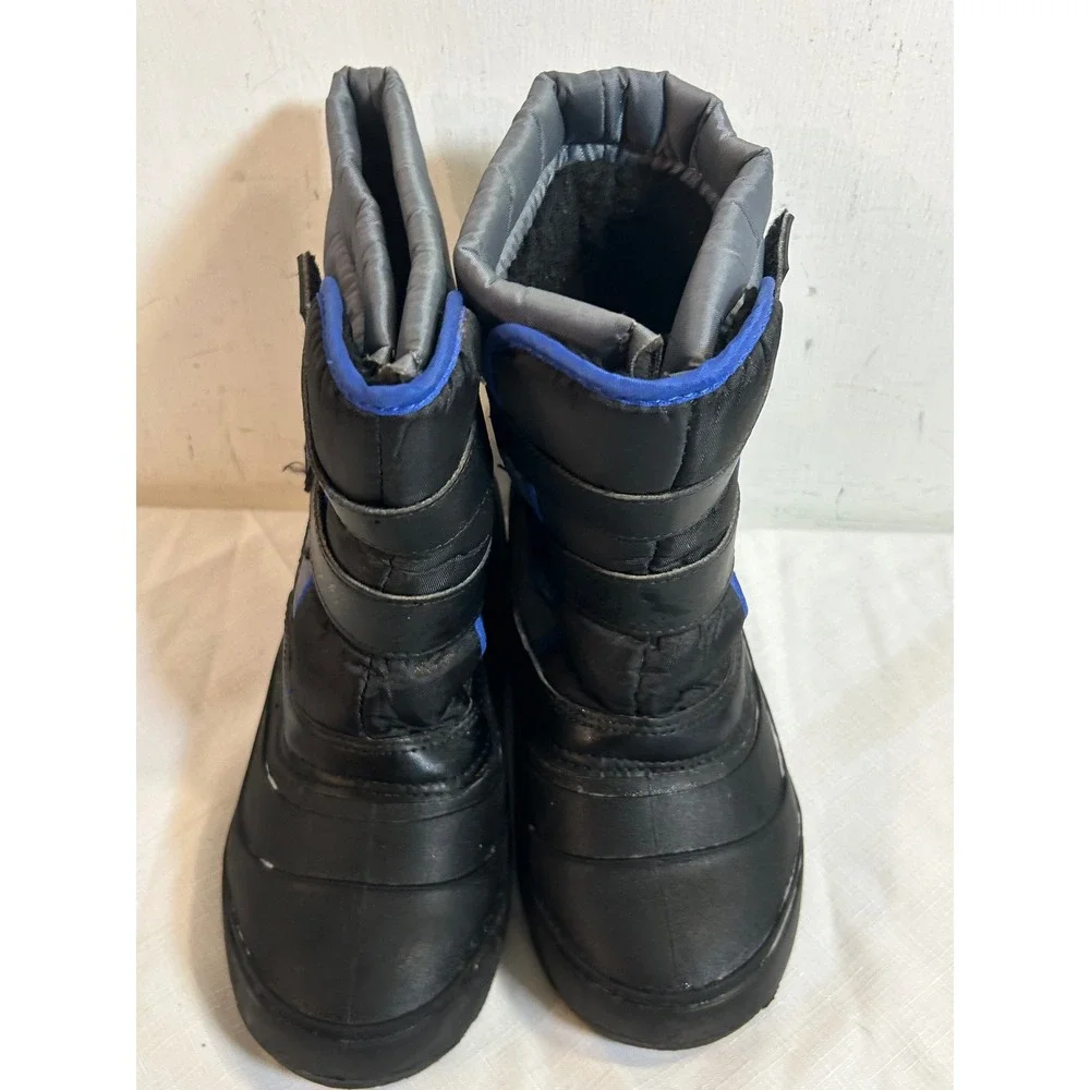 Wonder Nation Snow Boots Size 4 Black Grey Blue Quilted Hook Loop Kids